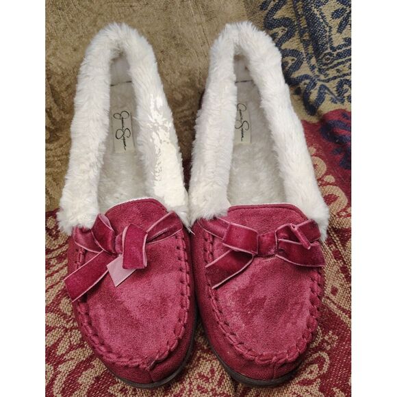 Jessica Simpson XL (9-10) Wine Micro‎ Moccasin Indoor Outdoor Slippers RN 129919 - Picture 1 of 10